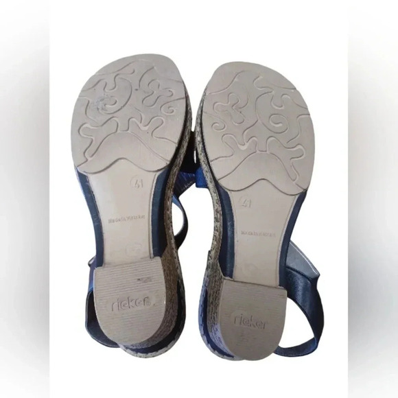 Riekers Wedge Heel  Black Embossed Strappy Leather Sandals Size 41 - Picture 6 of 6